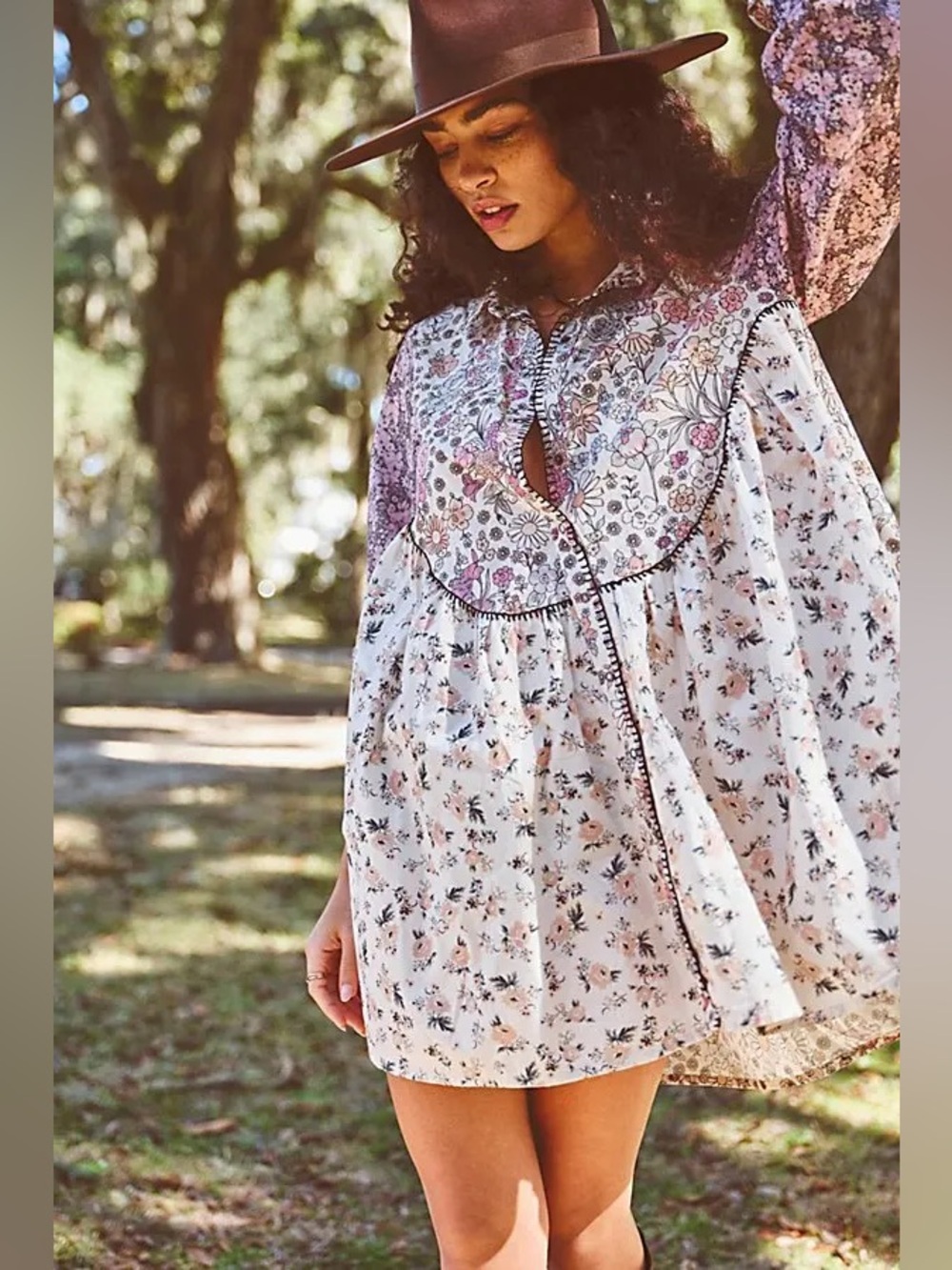 Free people | Boho Floral Mini Dress in Cream and Lavender